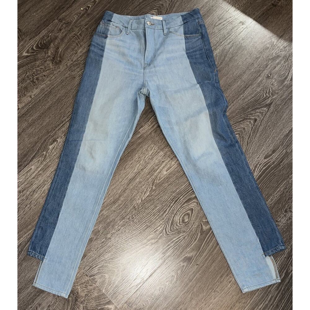 Good American Good Boy Two Tone Step Hem High Waist Jeans Womens 8/29